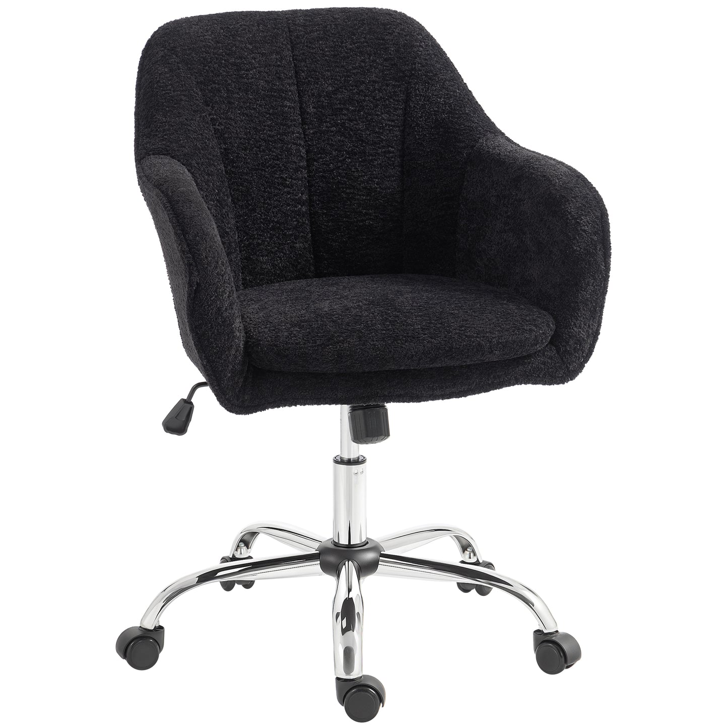 Modern Makeup Vanity Chair, Snow Flannel Office Chair with Tub Back, Black