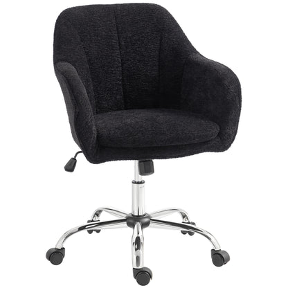 Modern Makeup Vanity Chair, Snow Flannel Office Chair with Tub Back, Black