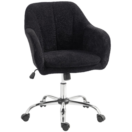 Modern Makeup Vanity Chair, Snow Flannel Office Chair with Tub Back, Black