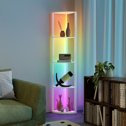 RGB LED Floor Lamp with Shelves, 4-Tier Dimmable Standing Lamp with Adjustable Brightness and Remote Control