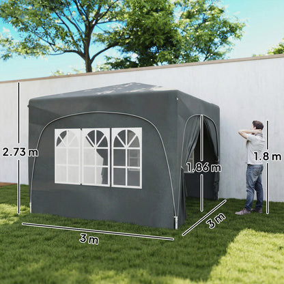 3 x 3m Pop-Up Gazebo Shelter, with Accessories - Dark Grey