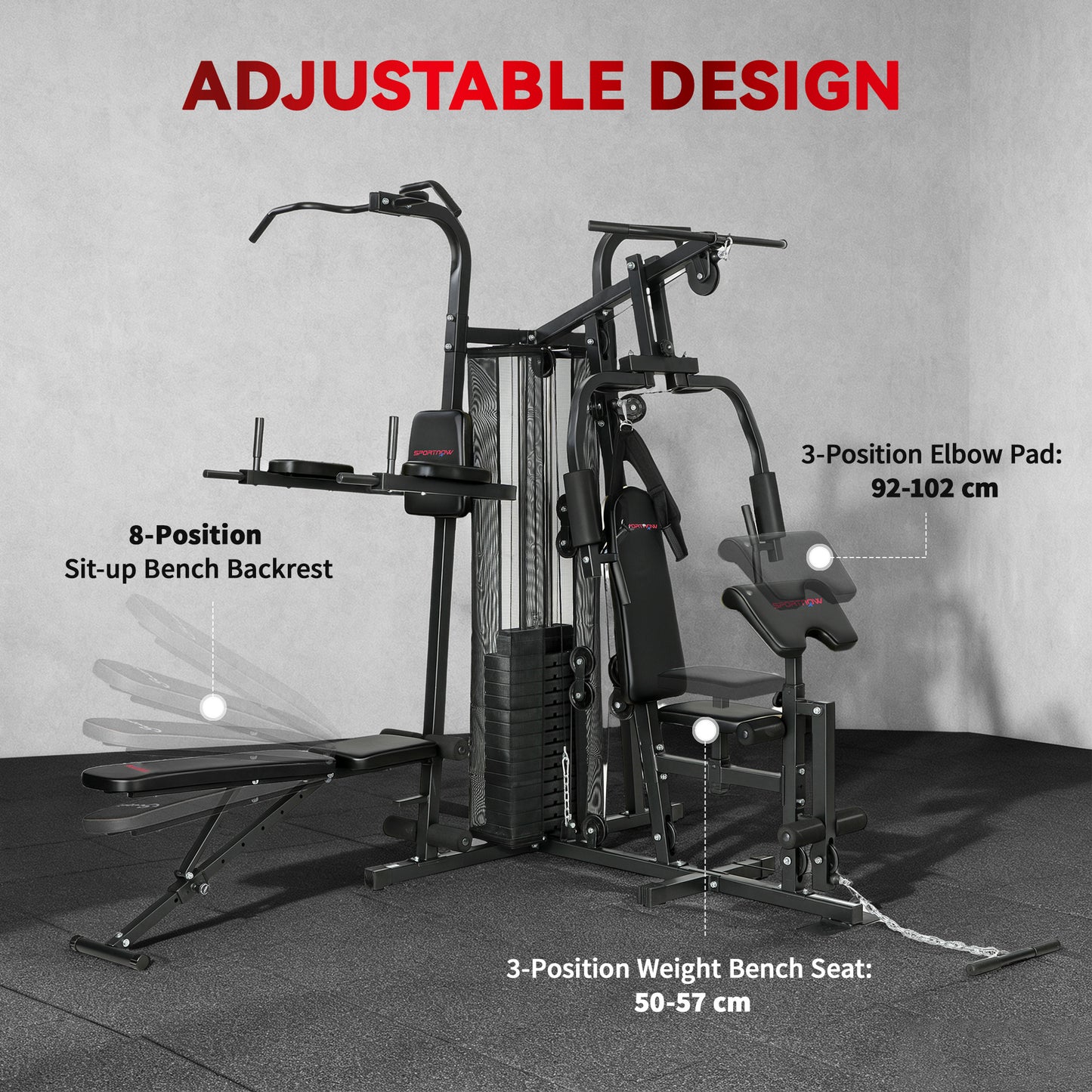 All-in-One Home Gym Machine, Multifunctional Power Cage with 69 kg Weight Stack and Pulley System, Black