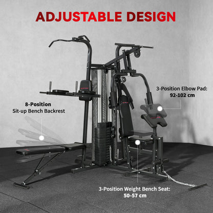 All-in-One Home Gym Machine, Multifunctional Power Cage with 69 kg Weight Stack and Pulley System, Black