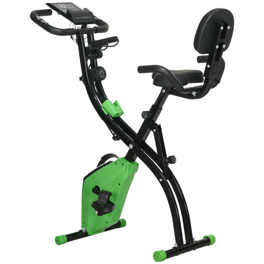 2-in-1 Folding Exercise Bike with 8-Level Magnetic Resistance, Arm Resistance Band, Pulse Sensor, Green