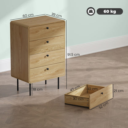 Modern Chest of Drawers with 4 Drawers - Oak