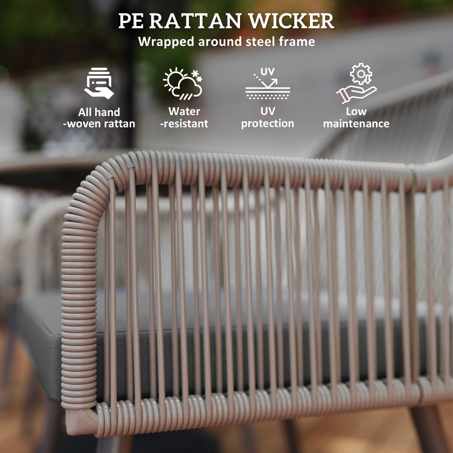 4 Seater Rattan Dining Set, Rattan Garden Furniture Set with Parasol Hole, Outdoor Dining Table and Chairs Set with Cushions