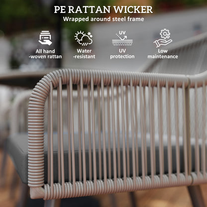 4 Seater Rattan Dining Set, Rattan Garden Furniture Set with Parasol Hole, Outdoor Dining Table and Chairs Set with Cushions
