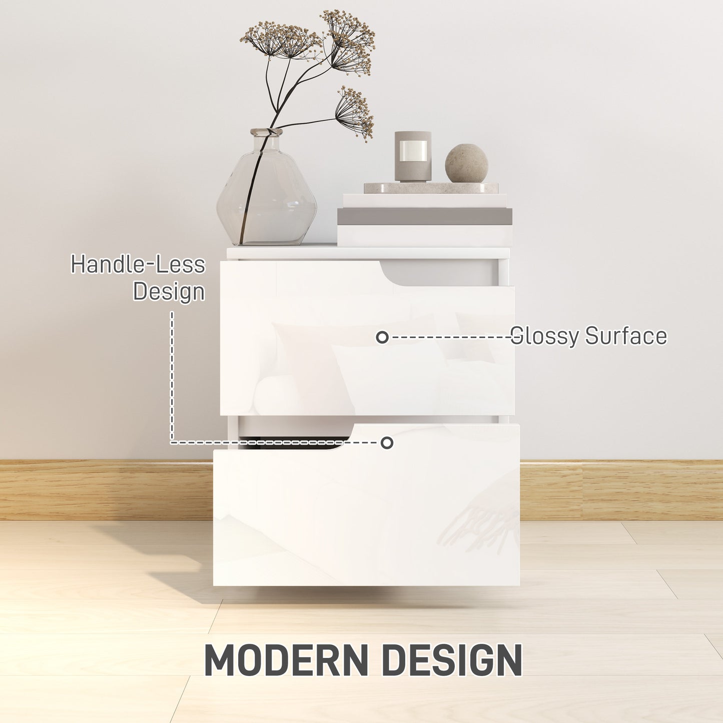 High Gloss Bedside Table - White