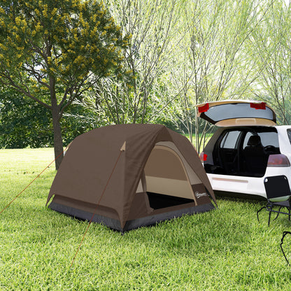 3-4 Person Camping Tent, Easy Set Up 3-4 Man Tent w/ Sewn-in Groundsheet, Waterproof Dome Tent w/ Mesh Windows, Brown