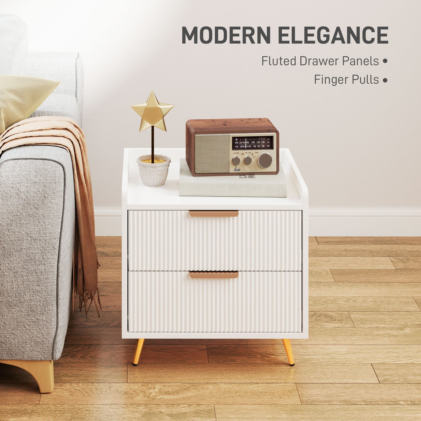 Elegant Two-Drawer Bedside Table - White