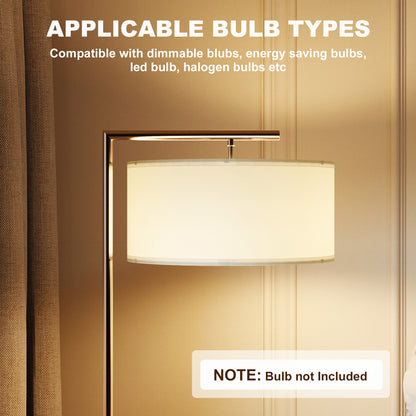 Floor Lamp, Modern Standing Lamp with Linen Lampshade, Round Base for Living Room, Bedroom, Dining Room, 153cm, Silver Tone