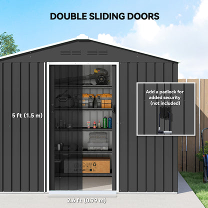 8 x 6ft Galvanised Steel Shed, with Double Door - Dark Grey