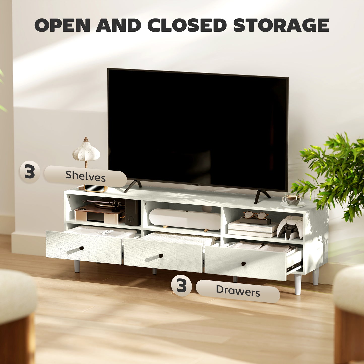 Multi-Storage Minimal TV Stand - Cream White