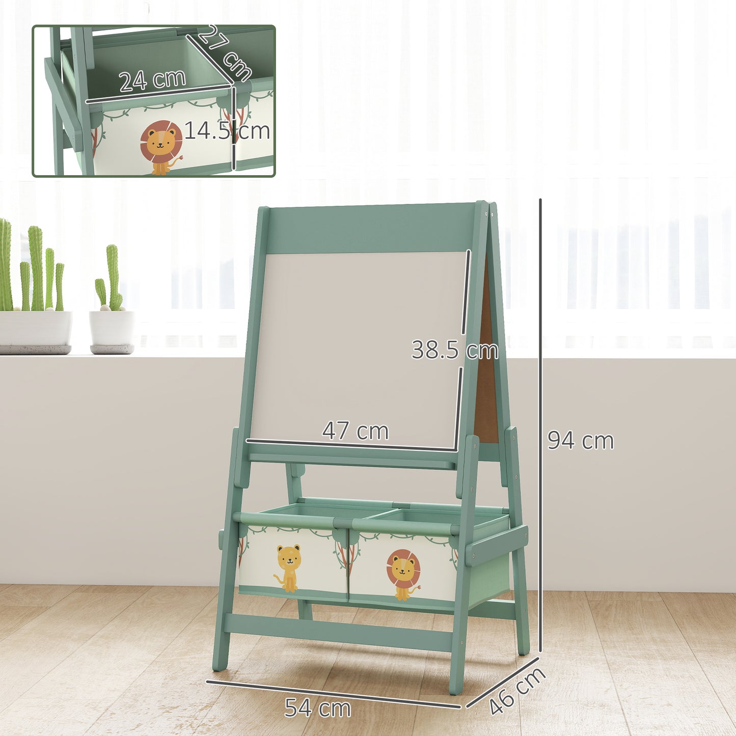 Art Easel for Kids, Double-Sided Whiteboard/Blackboard with Paper Roll, Two Storage Boxes, for Ages 3-8 Years, Green