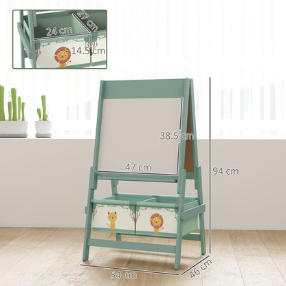Art Easel for Kids, Double-Sided Whiteboard/Blackboard with Paper Roll, Two Storage Boxes, for Ages 3-8 Years, Green