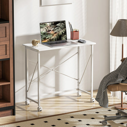 80 cm Folding Desk on Wheels - White