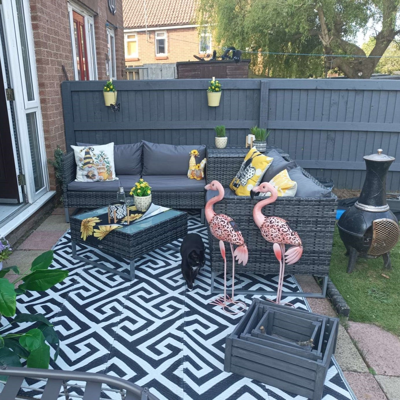 4pc Garden Rattan Wicker Outdoor Furniture Patio Corner Sofa Love Seat and Table Set with Cushions Side Desk Storage