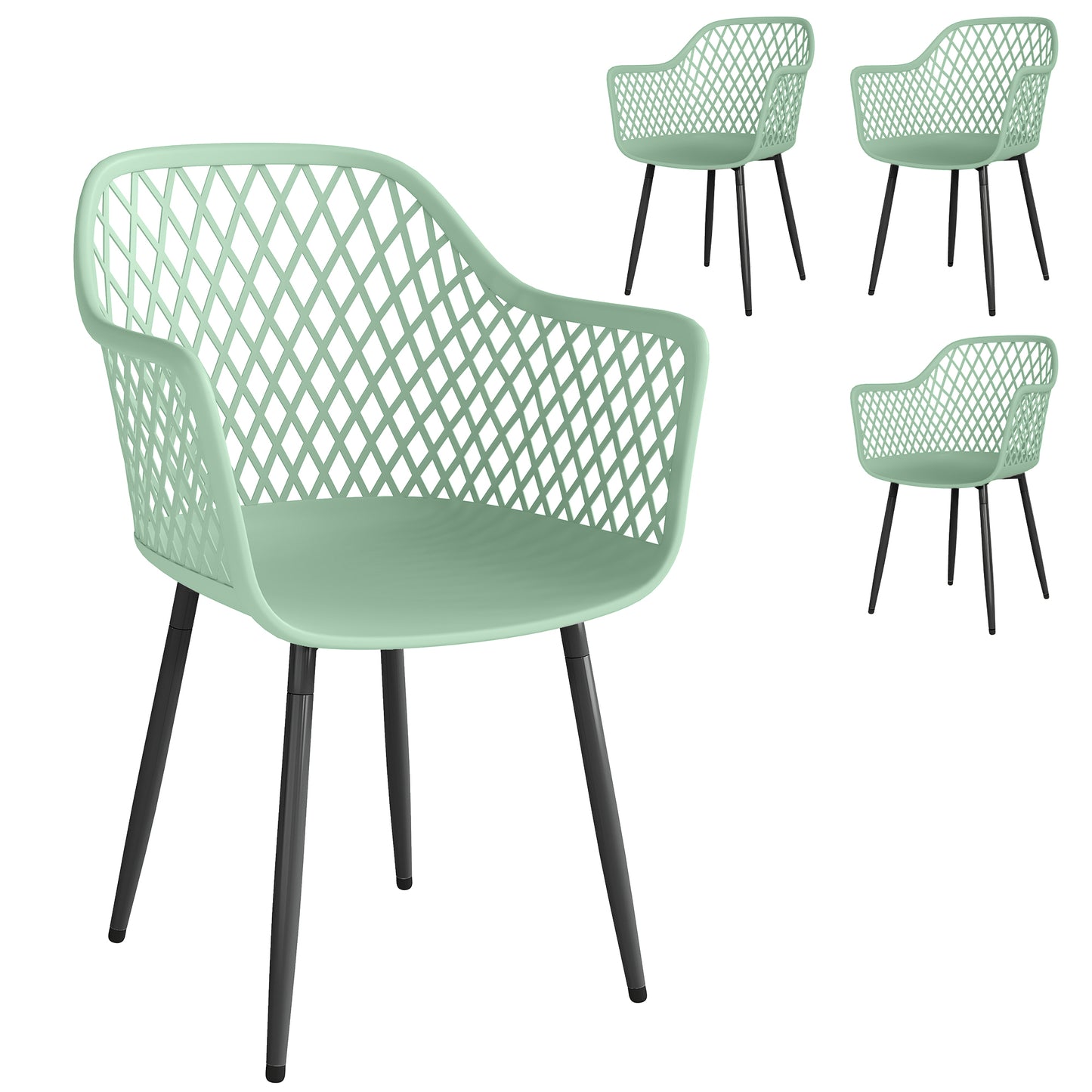 Garden Chairs Set of 4, Garden Dining Chairs with Cut Out Diamond Back and Armrests for Patio, Balcony, Terrace, Green