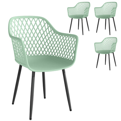 Garden Chairs Set of 4, Garden Dining Chairs with Cut Out Diamond Back and Armrests for Patio, Balcony, Terrace, Green