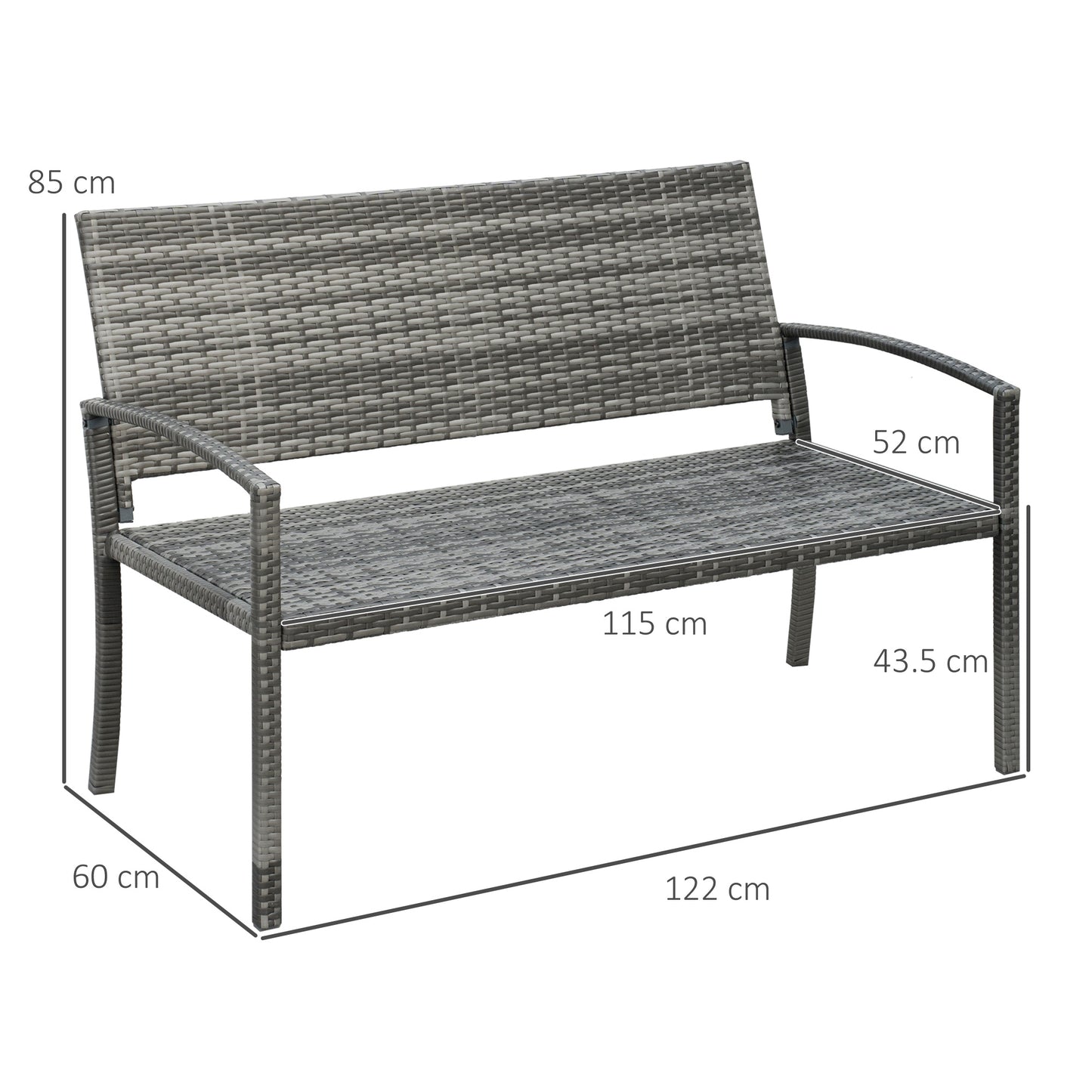 2 Seater Poly Rattan Garden Bench, All Weather Wicker Garden Loveseat, Outdoor Seating Bench with 240 Load Capacity
