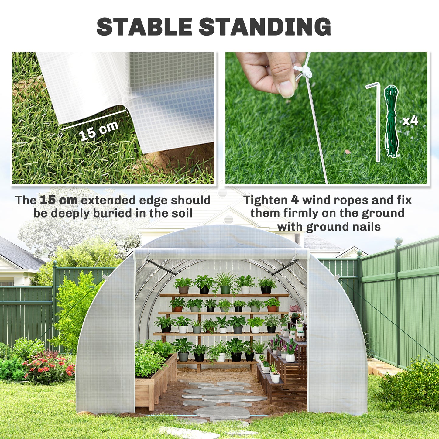 Poly Tunnel for Garden, Walk-in Polytunnel with Door and Roll Up Windows, 6 x 3 x 2 m, White