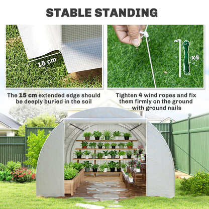 Poly Tunnel for Garden, Walk-in Polytunnel with Door and Roll Up Windows, 6 x 3 x 2 m, White