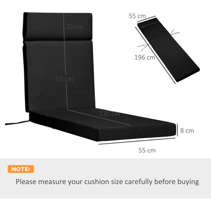Set of 2 Sun Lounger Cushions, Replacement Cushions for Rattan Furniture with Ties, 196 x 55 cm, Cushion ONLY, Black
