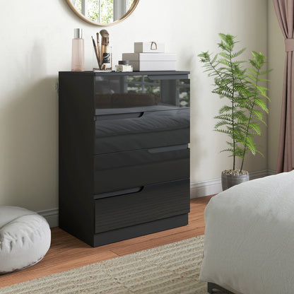 Chest of Four High Gloss Front Drawers - Black