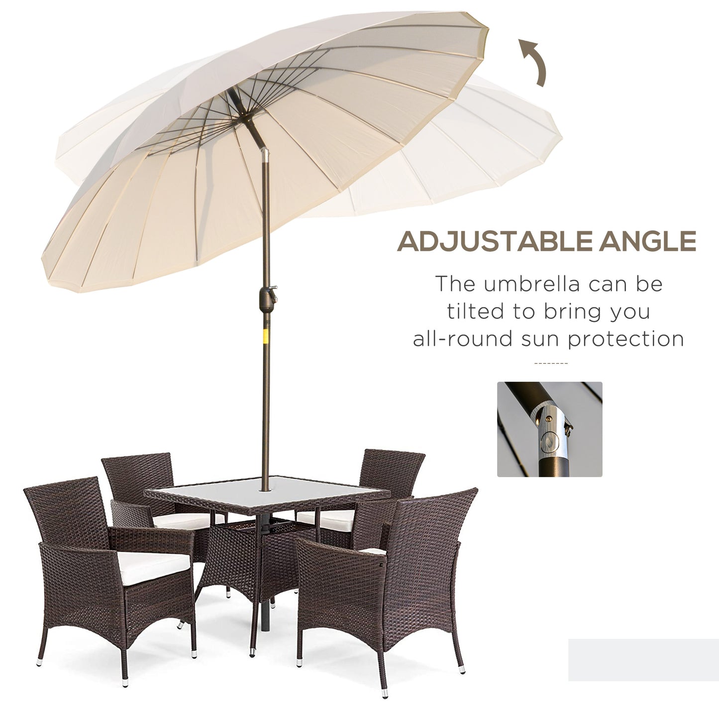 2.5m Shanghai Garden Parasol Umbrella with Crank & Tilt, Adjustable Outdoor Sun Shade, Off-White