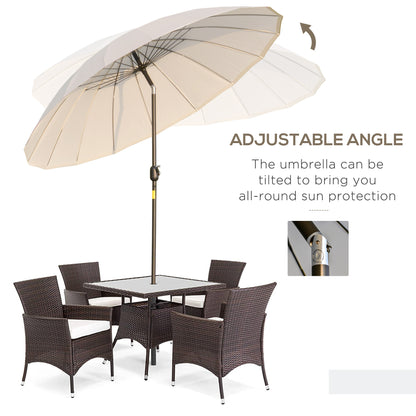 2.5m Shanghai Garden Parasol Umbrella with Crank & Tilt, Adjustable Outdoor Sun Shade, Off-White