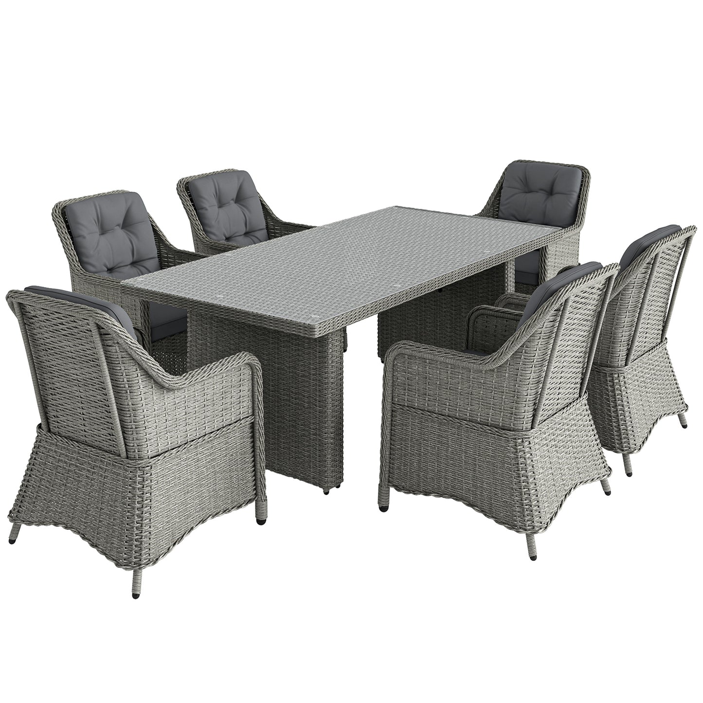 6 Seater Rattan Garden Dining Set with Cushions, Aluminium Outdoor Patio Furniture Set for Garden Gatherings & Outdoor Dining