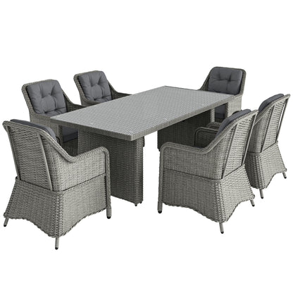 6 Seater Rattan Garden Dining Set with Cushions, Aluminium Outdoor Patio Furniture Set for Garden Gatherings & Outdoor Dining
