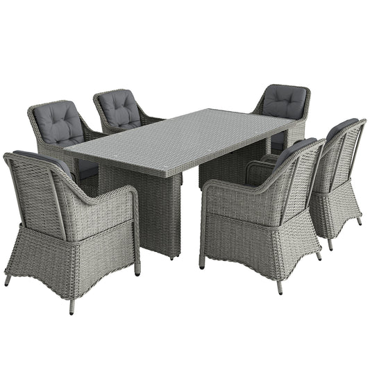 6 Seater Rattan Garden Dining Set with Cushions, Aluminium Outdoor Patio Furniture Set for Garden Gatherings & Outdoor Dining