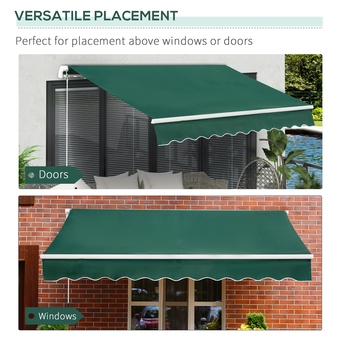 Awning Canopy Manual Retractable Porch Sun Shade Shelter 3 x 2m Green