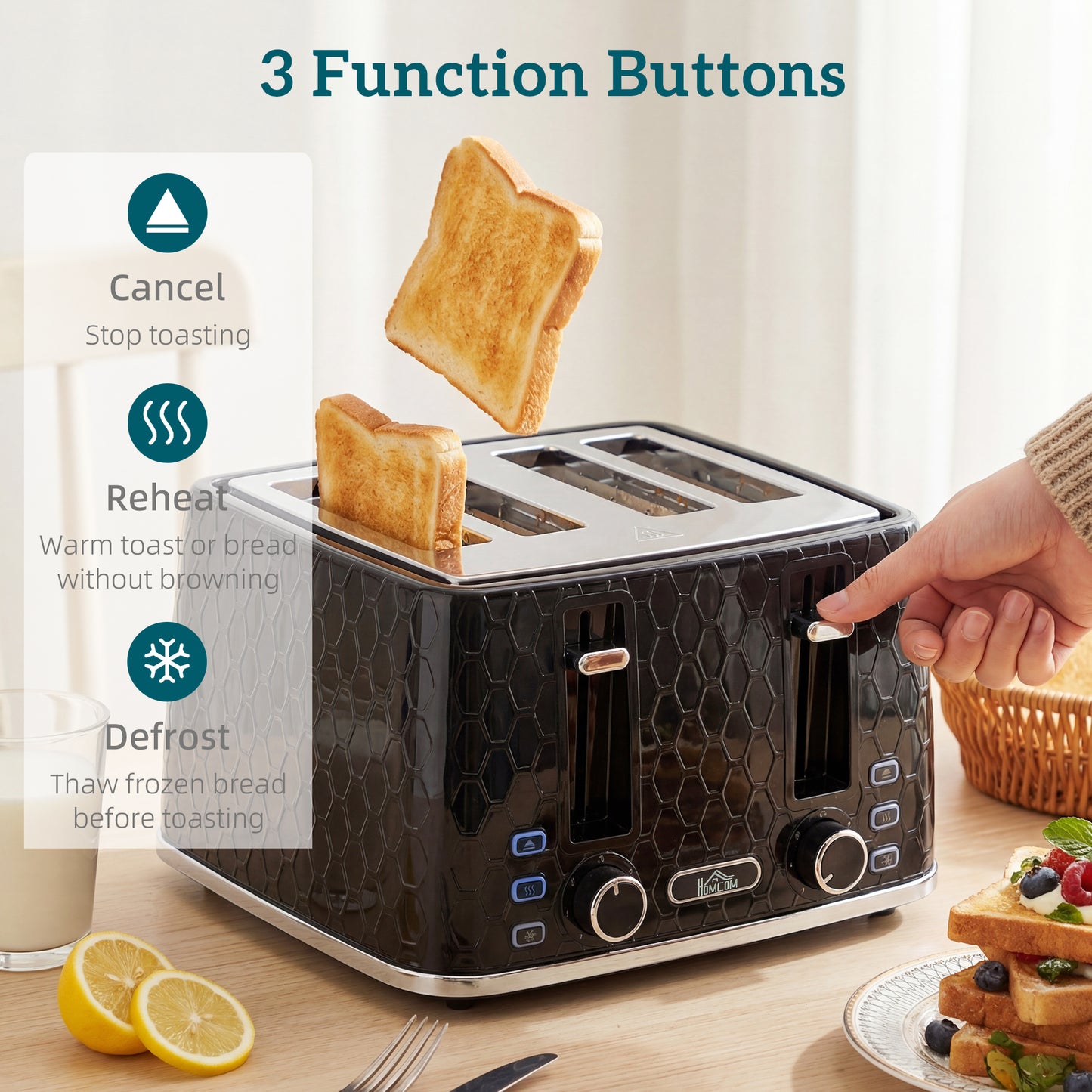 Kettle and Toaster Set, 1.7L 3000W Rapid Kettle with Strix Thermostat, 4 Slice Toaster with 7 Browning Controls, Black