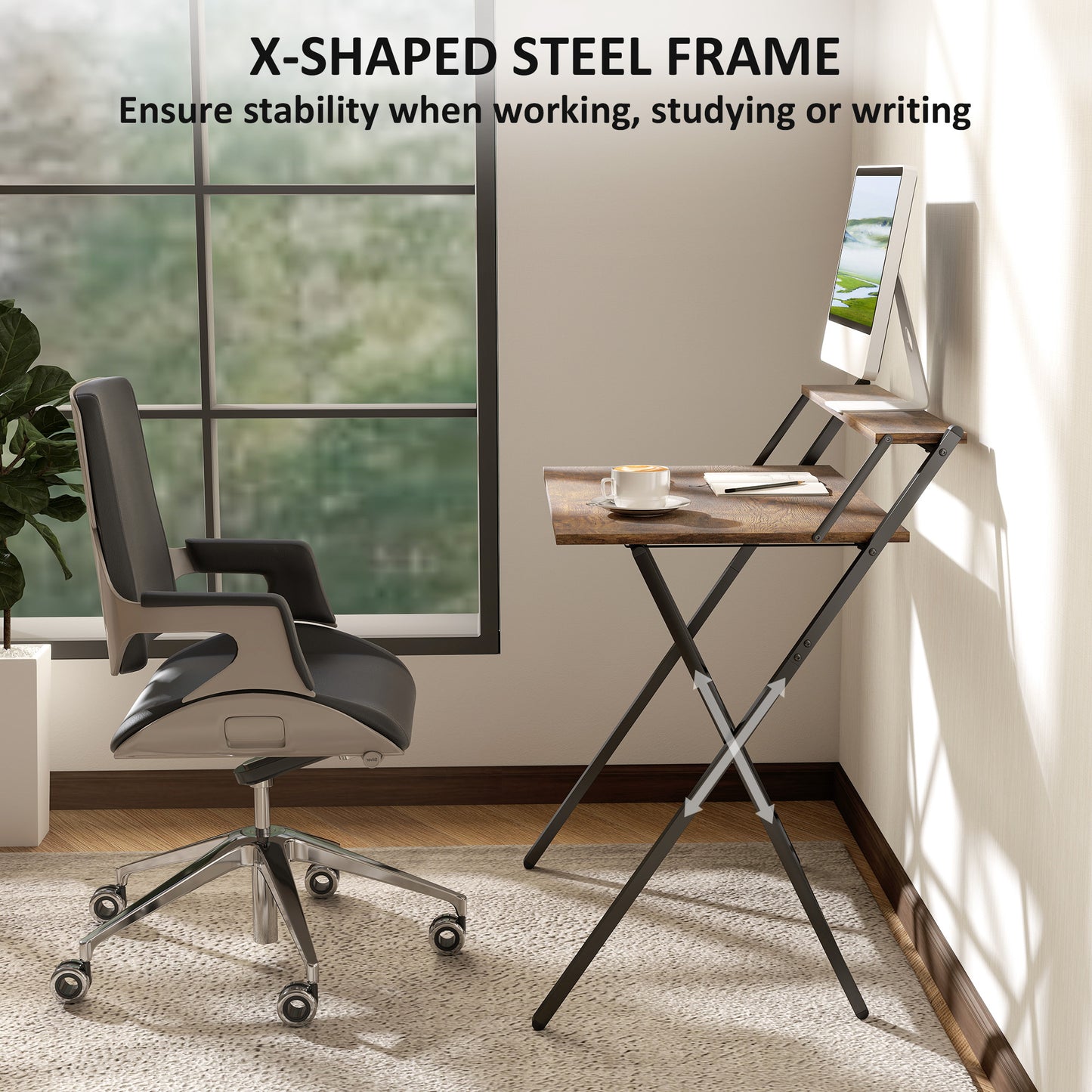 81.5 cm Folding Computer Desk with Monitor Shelf - Rustic Brown