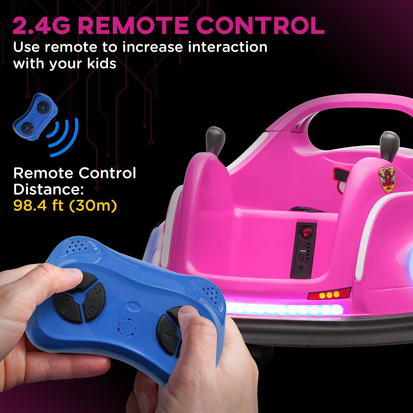 Angry Bird Licensed Waltzer Car, 12V Kids Bumper Car w/ Joysticks, Remote, Music LED Lights, Pink