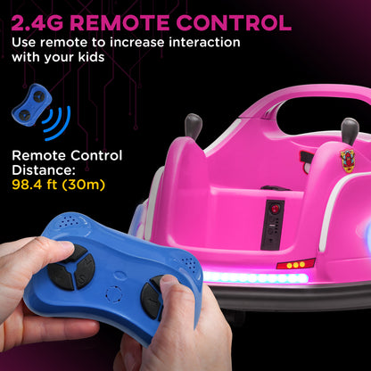 Angry Bird Licensed Waltzer Car, 12V Kids Bumper Car w/ Joysticks, Remote, Music LED Lights, Pink