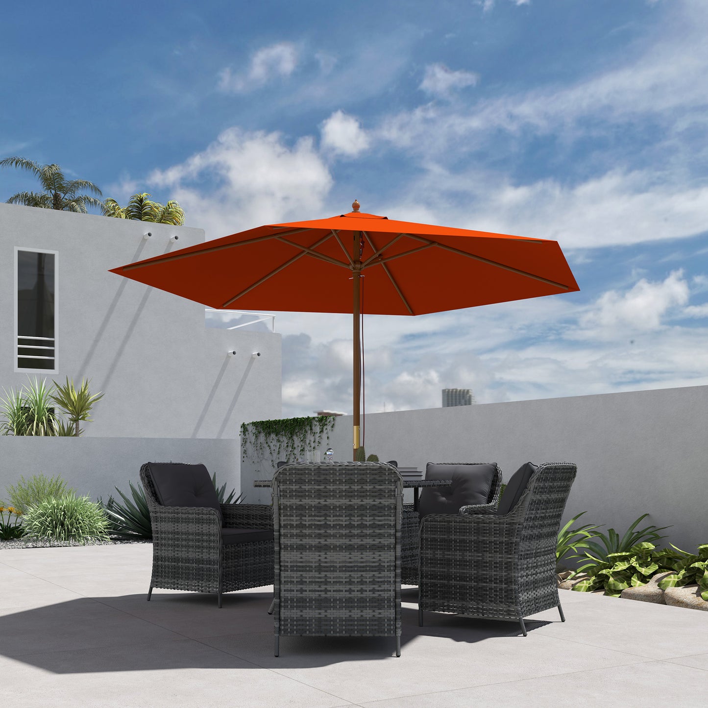 2.5m Wood Garden Parasol Sun Shade Patio Outdoor Wooden Umbrella Canopy, Table Market Umbrella with Vent, 38mm Pole