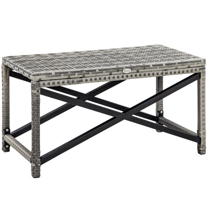 Outdoor Coffee Table, Garden PE Rattan Side Table with Plastic Board Under the Full Woven Table Top and X-Shaped Frame for Pa