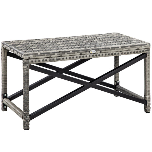 Outdoor Coffee Table, Garden PE Rattan Side Table with Plastic Board Under the Full Woven Table Top and X-Shaped Frame for Pa