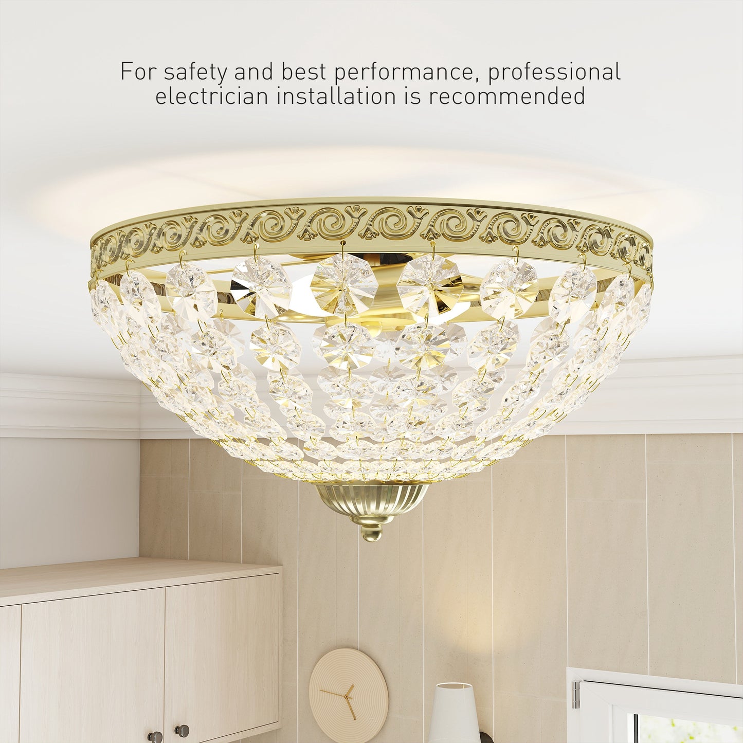 Crystal Chandelier Ceiling Light with 168 Octagonal Beads, Vintage 2-Light Flush Mount Ceiling Light for Living Room