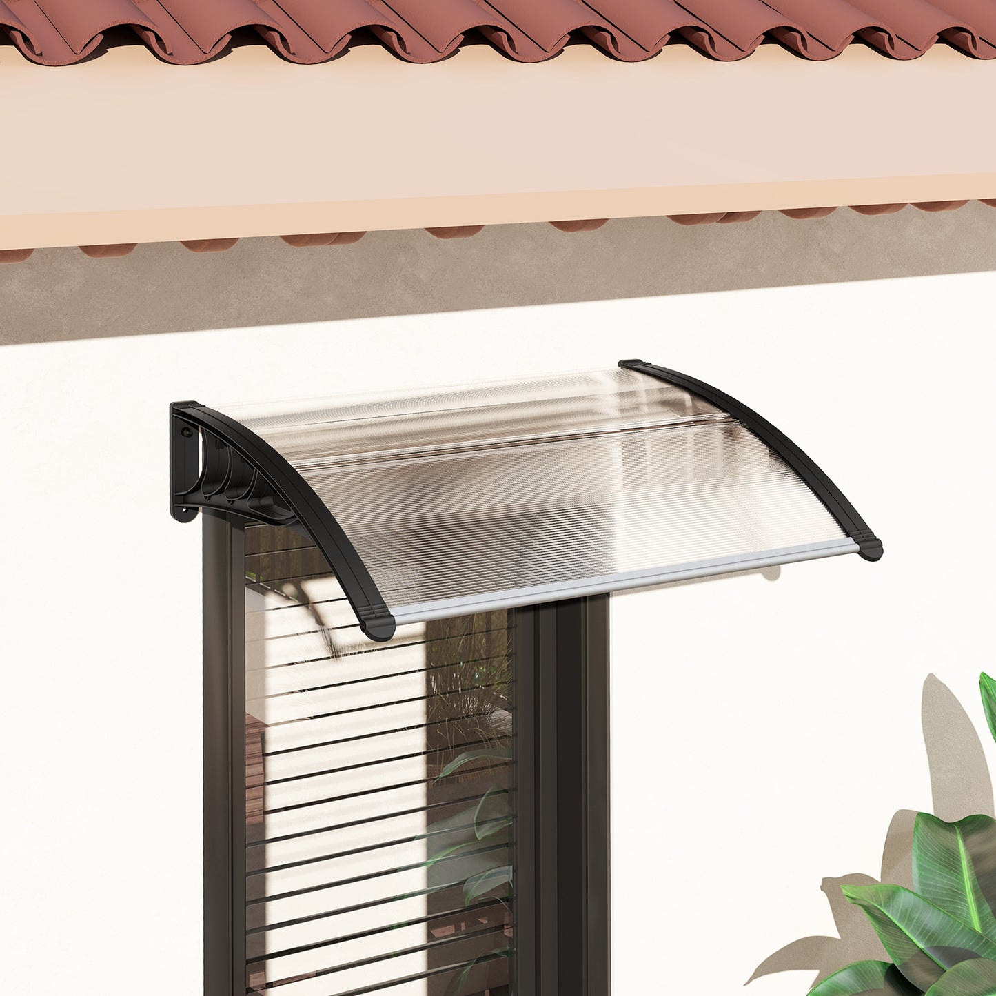 Front Door Canopy Outdoor Awning Aluminium Rigid Plastic Polycarbonate Rain Shelter UV Water Rain Resistant 120 x 75cm White