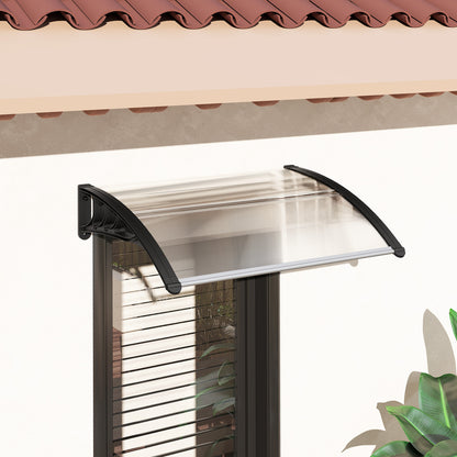Front Door Canopy Outdoor Awning Aluminium Rigid Plastic Polycarbonate Rain Shelter UV Water Rain Resistant 120 x 75cm White