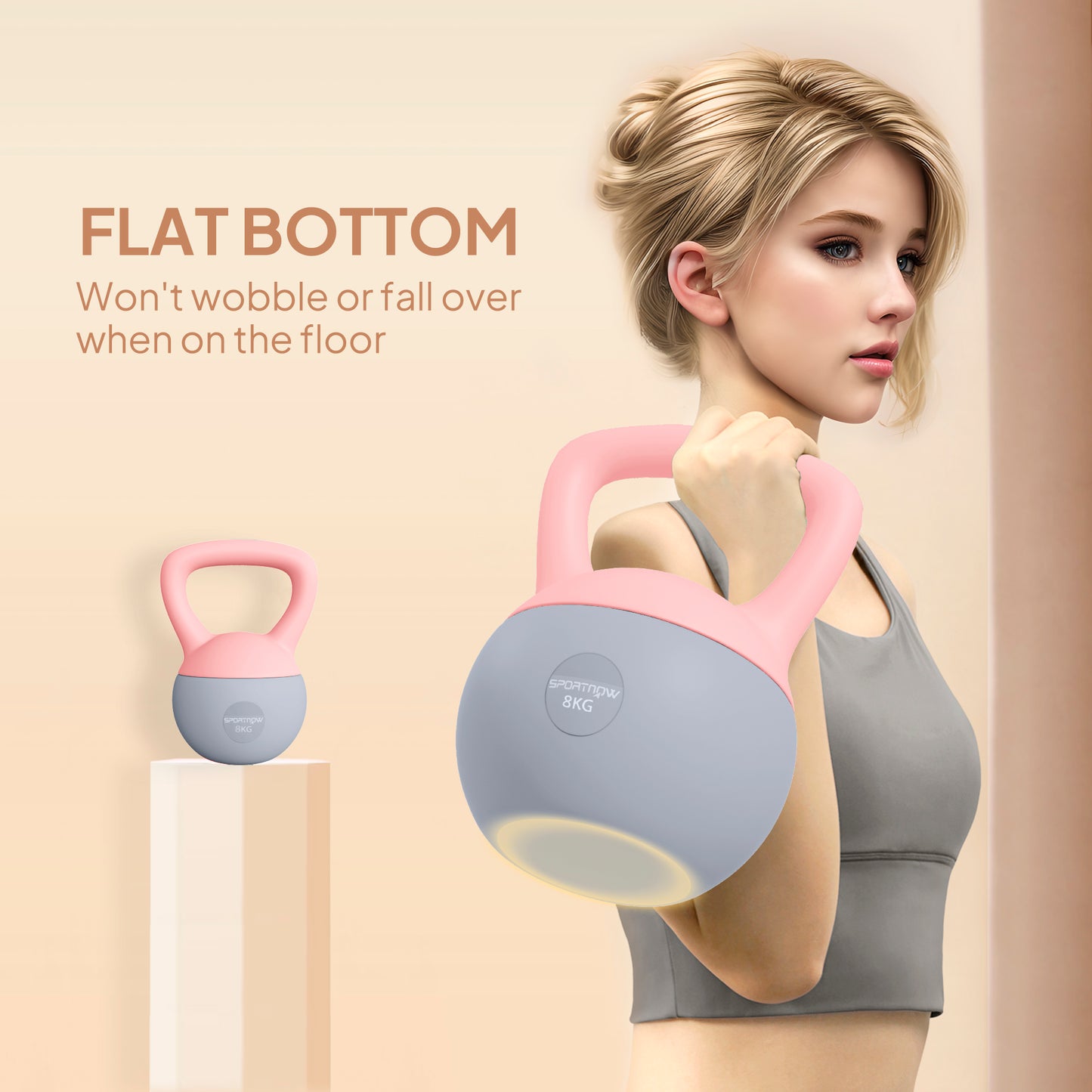 8KG Soft Kettlebell, Kettlebell with Non-Slip Handle for Home Gym, Weight Lifting, Strength Training, Pink/Grey
