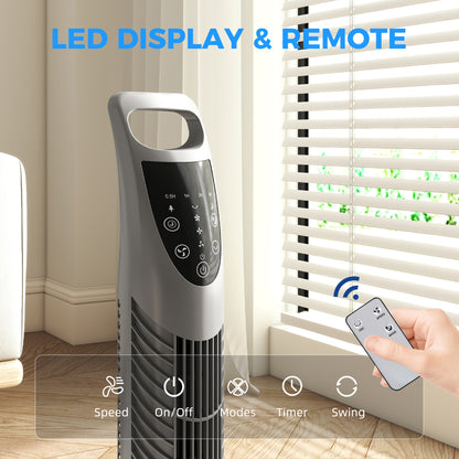 Tower Fan Oscillating 3 Speeds 3 Winds 40W w/ RC Timer Quiet - Grey