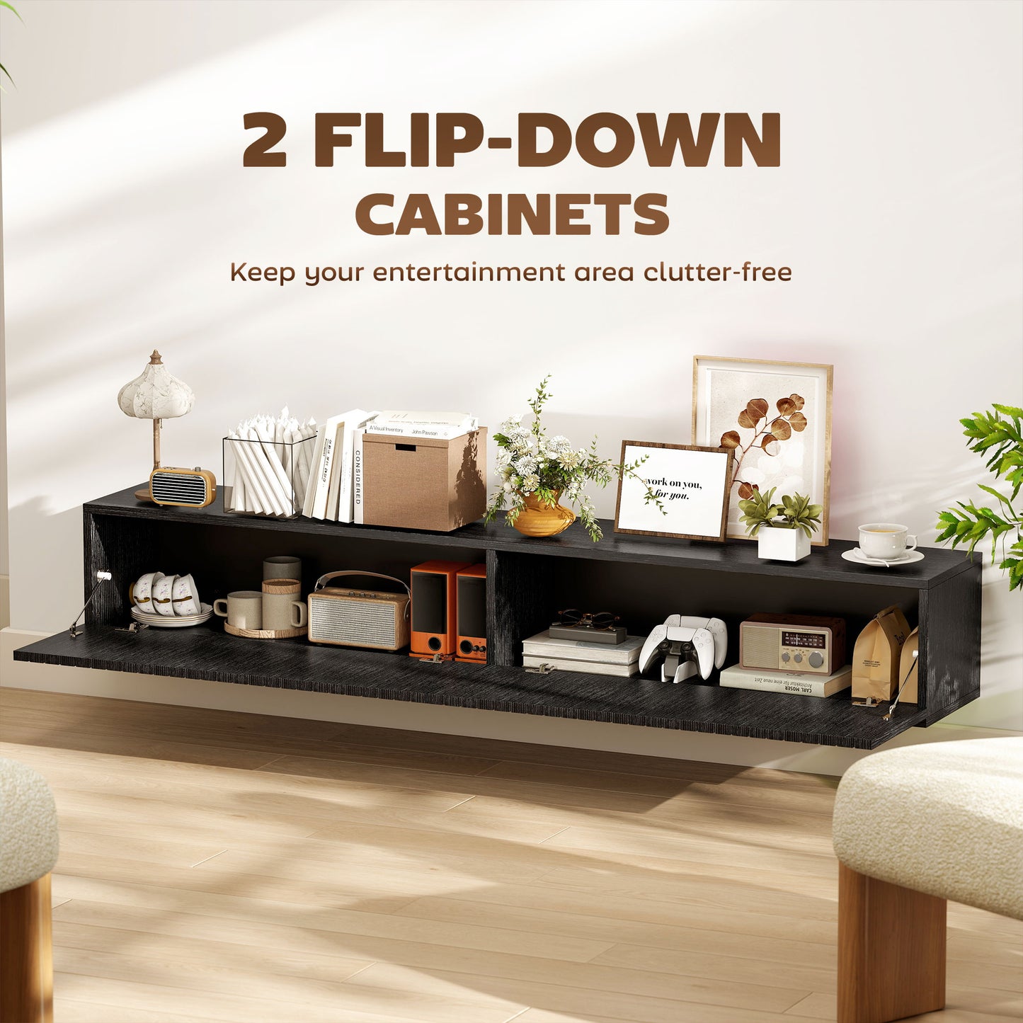 140cm Floating TV Stand, Wall Mount TV Unit with Cable Management Hole, Fits up to 72" TV, Black