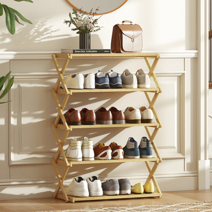 Five-Tier Folding Bamboo Shoe Rack - Natural Finish