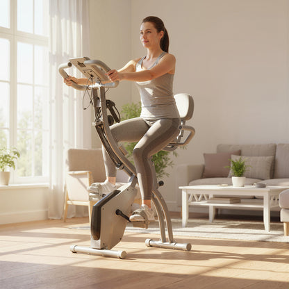 2-in-1 Folding Exercise Bike with 8-Level Magnetic Resistance, Arm Resistance Band, Pulse Sensor, Grey