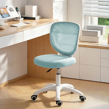 Office Chair, Armless Computer Desk Chair with Breathable Mesh, Adjustable Height, Swivel Wheels, Light Blue